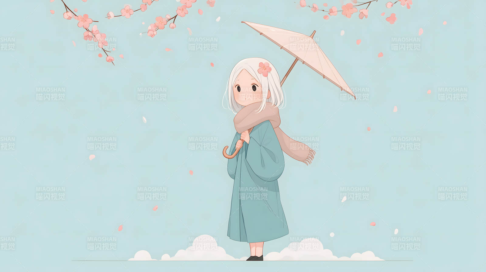 少女撑伞赏花图片