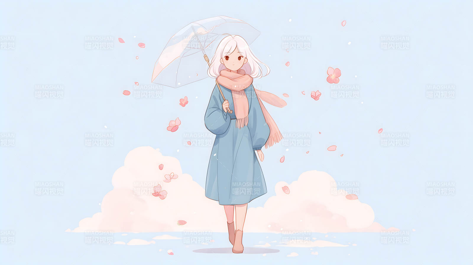 女孩撑伞赏樱花图片