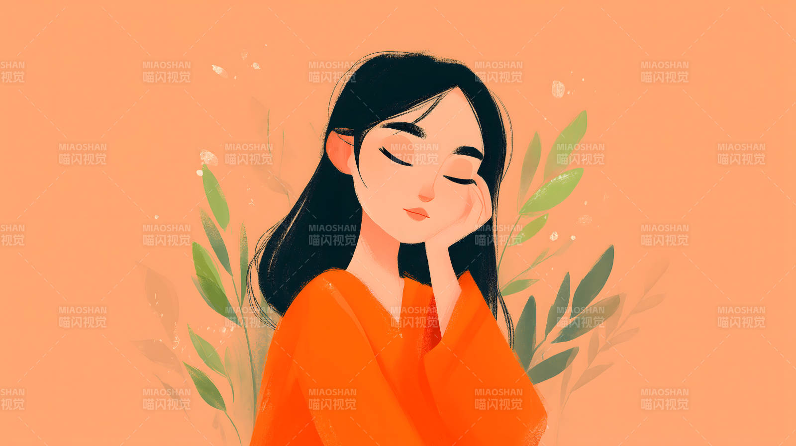 女孩闭眼沉思图片