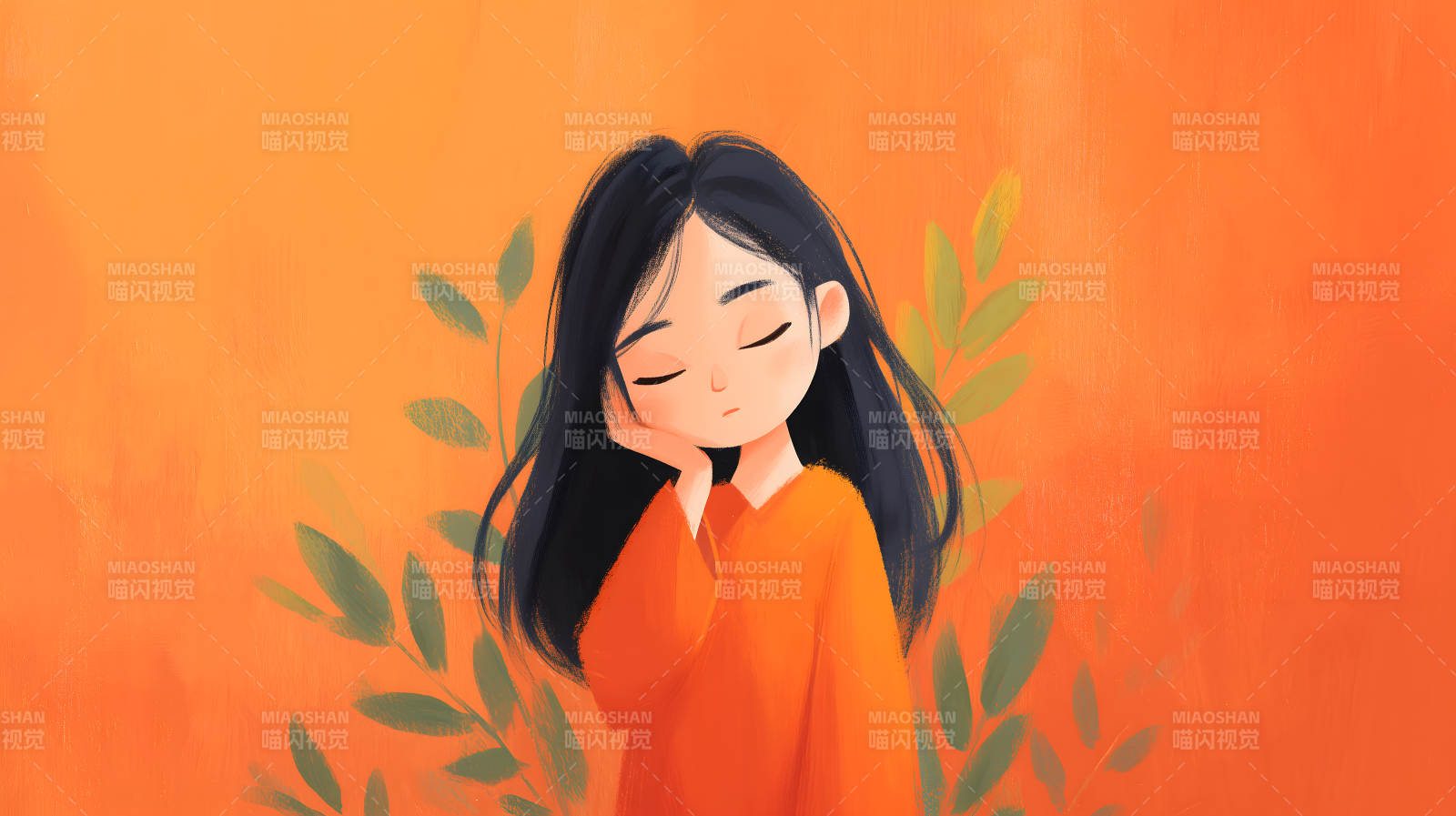 女孩沉思秋日氛围图片