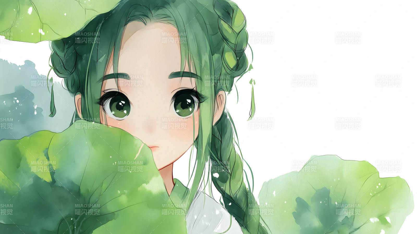 绿色少女探头看图片