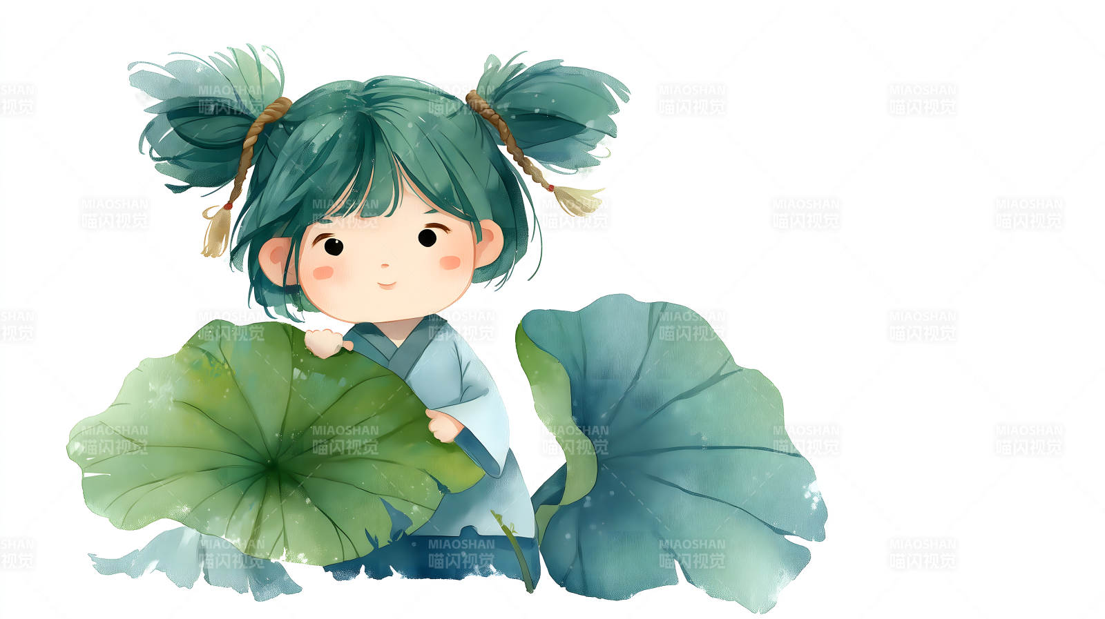 可爱女孩莲叶图片