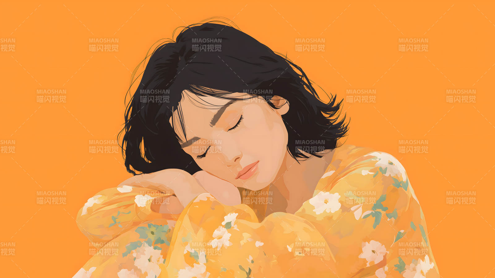 女孩闭眼倚靠着图片