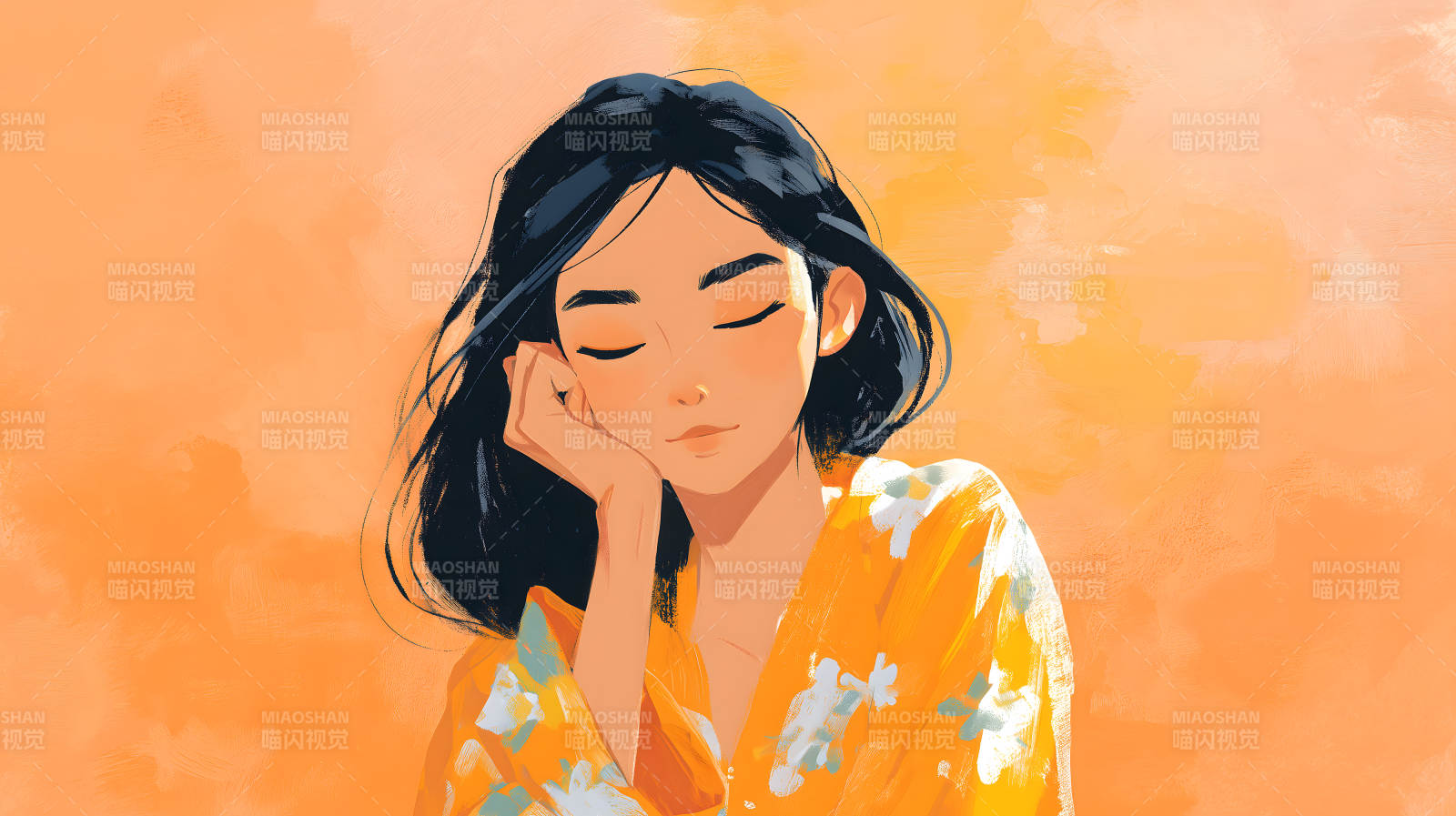 少女沉思阳光灿烂图片