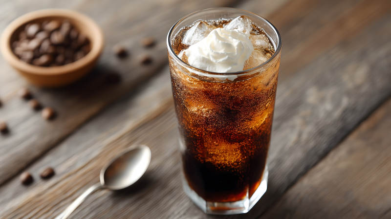 冰咖啡配奶油特写图片