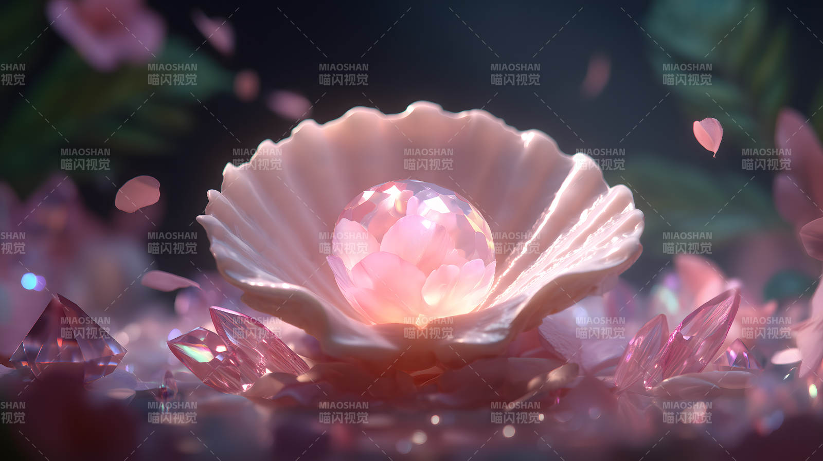 粉色宝石在贝壳中闪耀图片