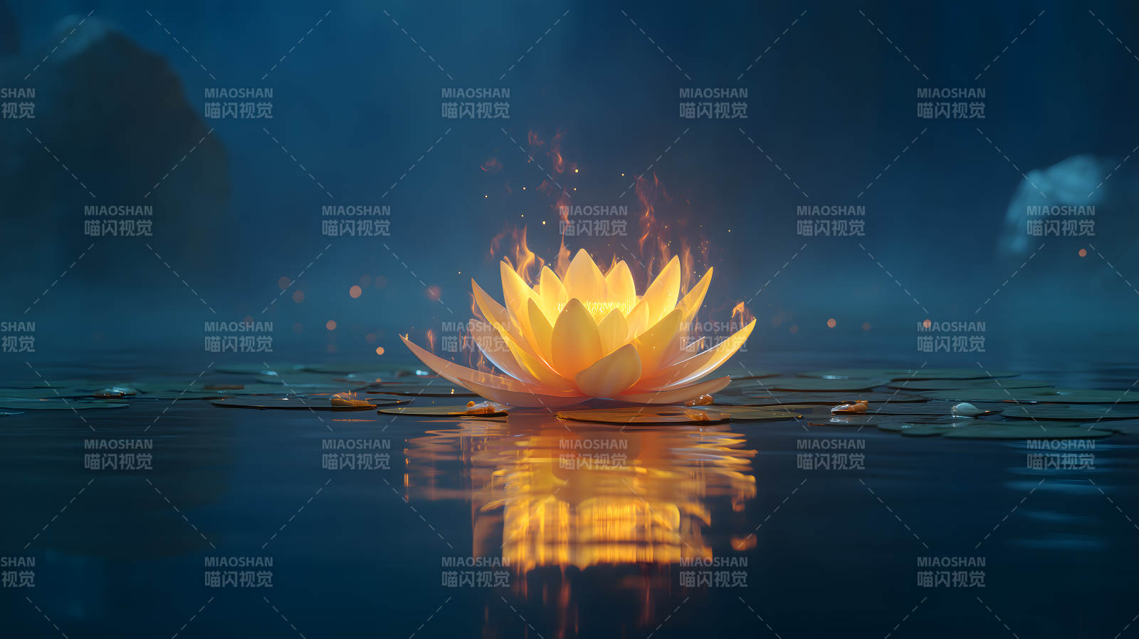 莲花燃火夜色图片