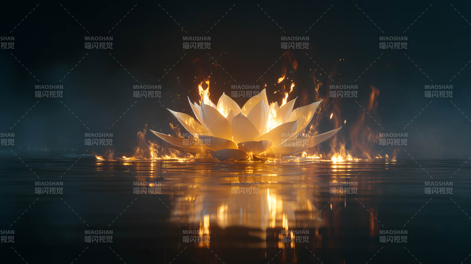 火焰莲花绽放水面图片