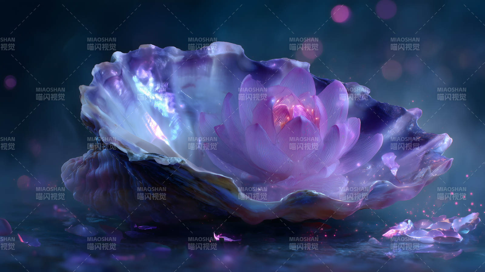 贝壳莲花光影梦幻图片
