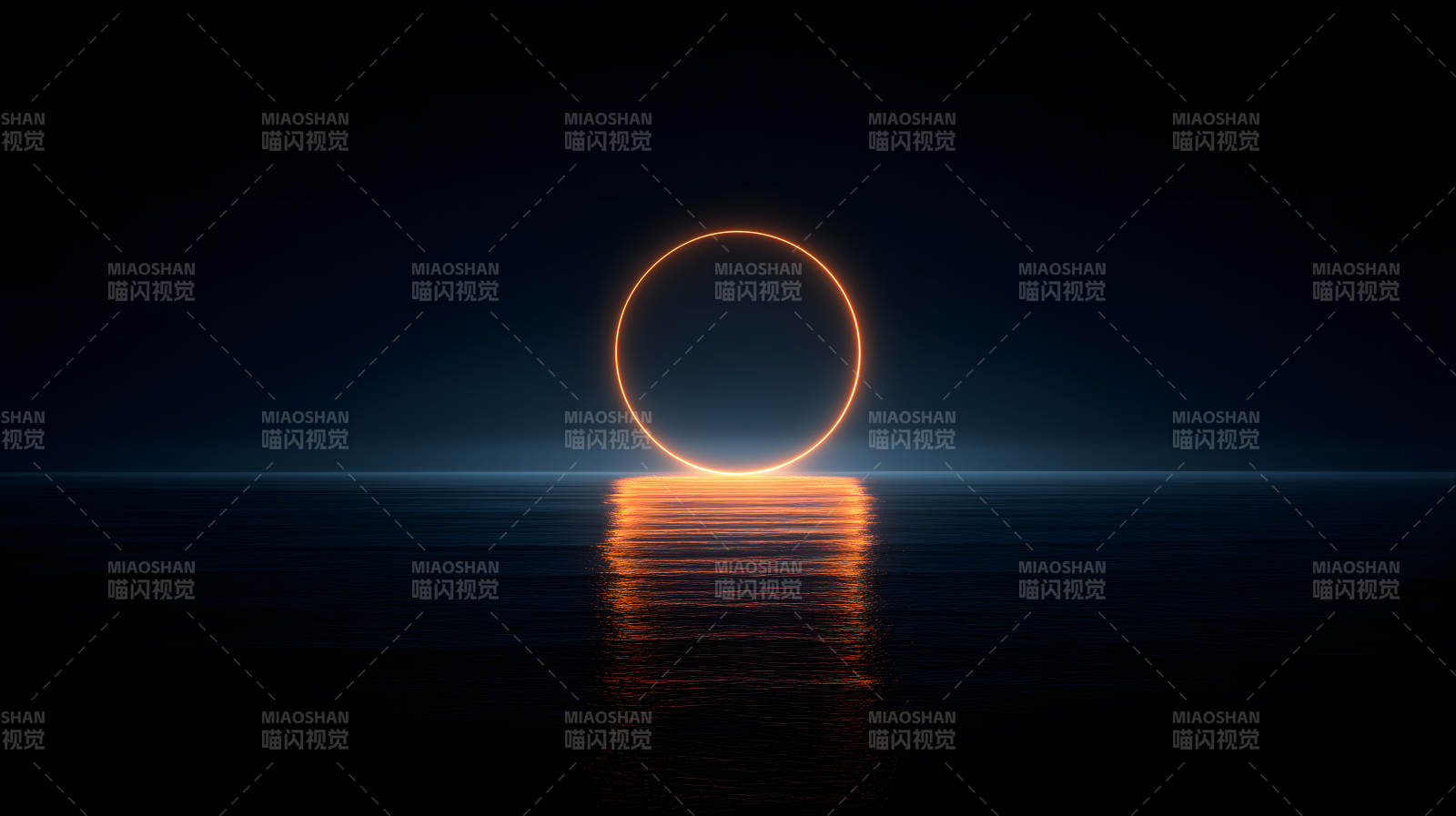 夜空光环水面倒影图片