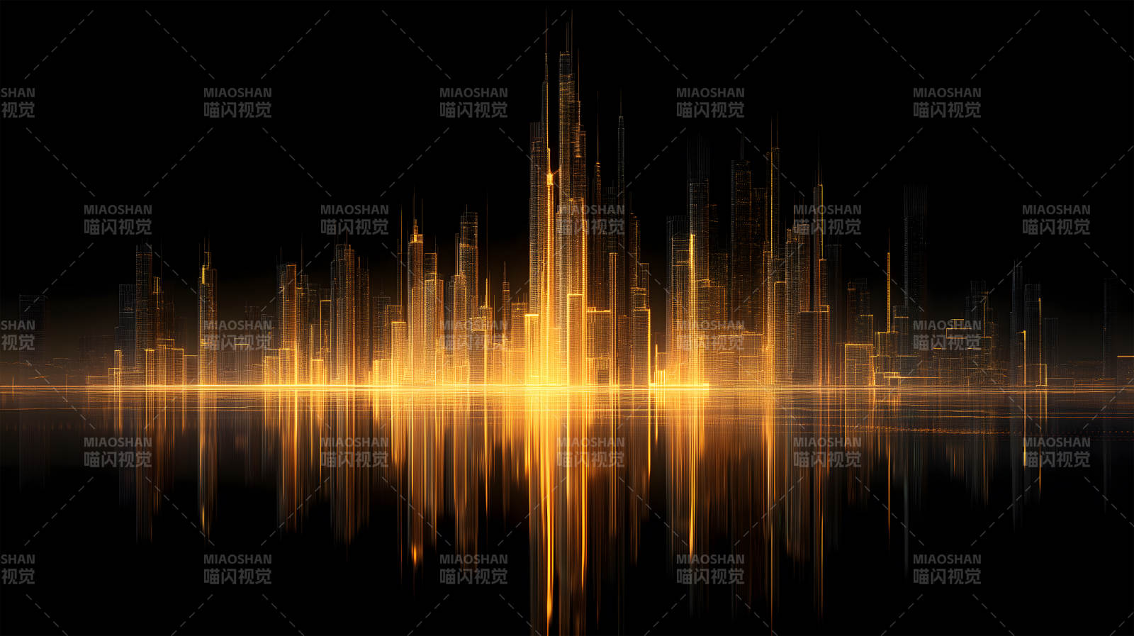 金色城市夜景倒影图片