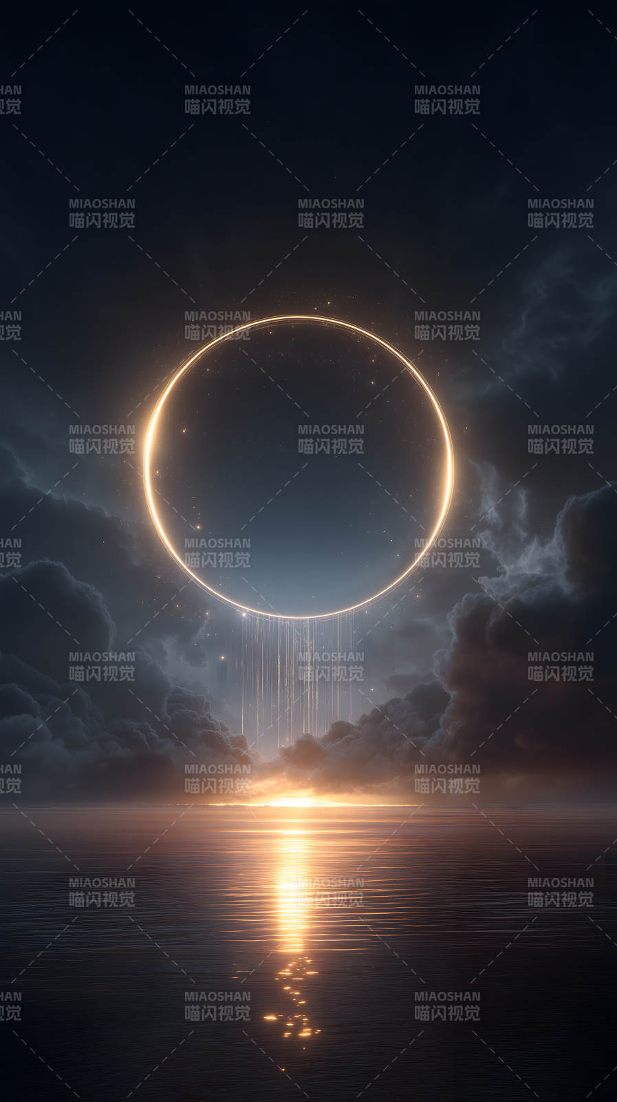 光环下的平静海面图片