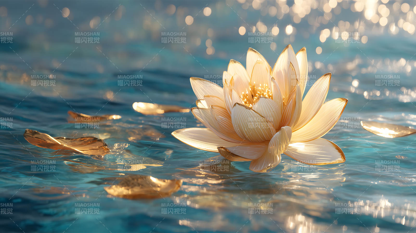 金色莲花碧波荡漾图片