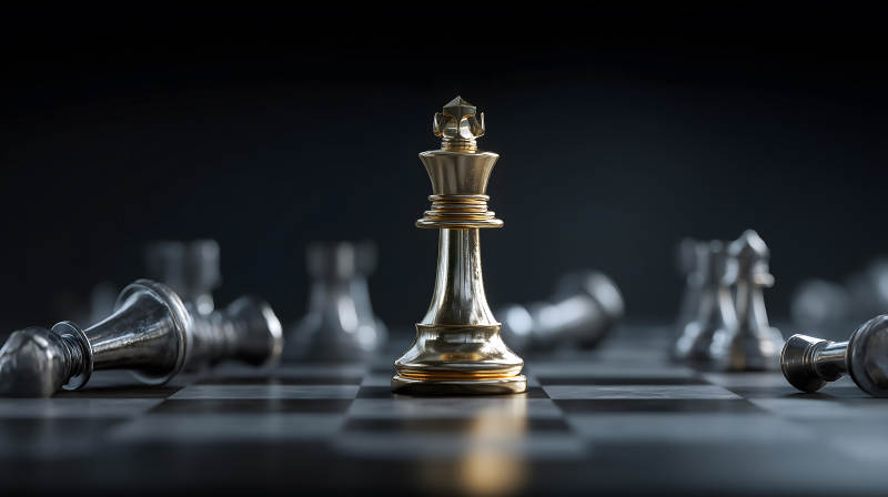 金色国王屹立棋盘图片