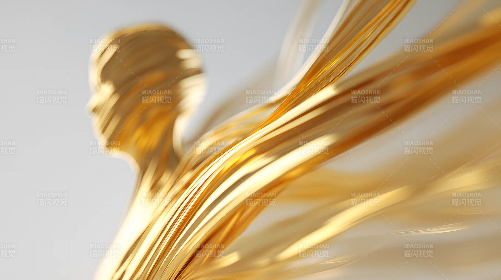 金色线条与人像剪影图片