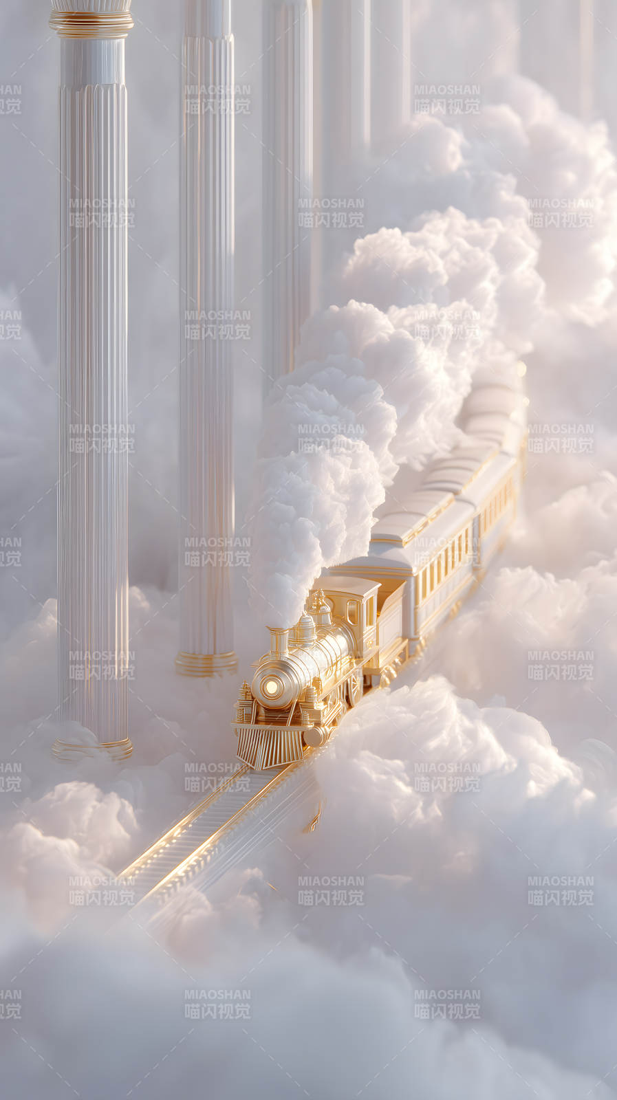 金色火车穿梭云海图片