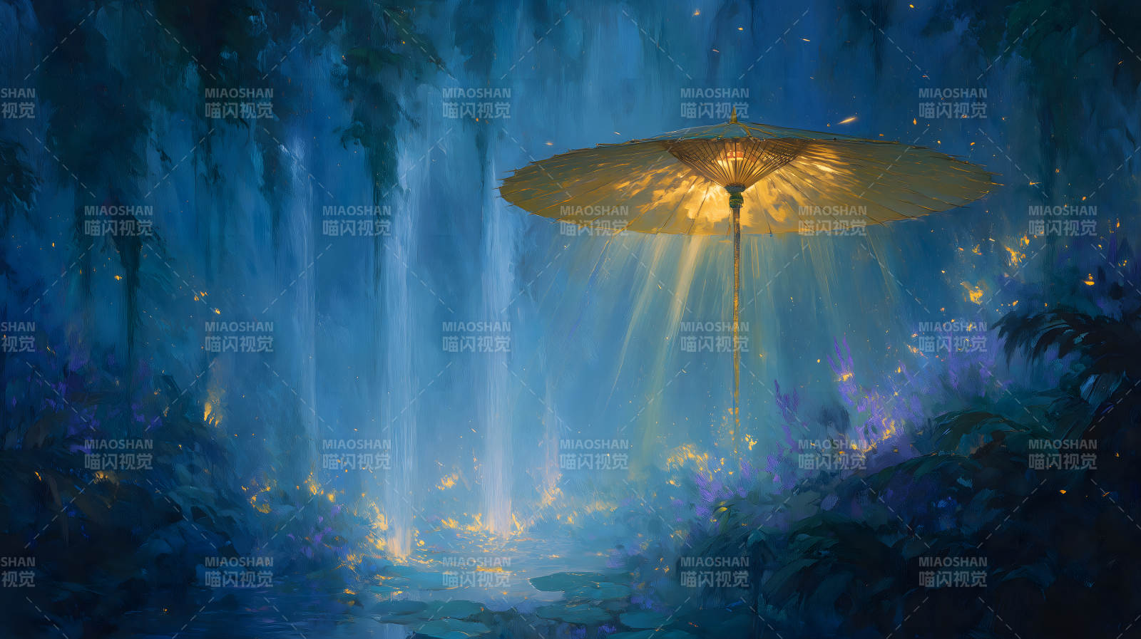 伞下光芒幽静迷离图片