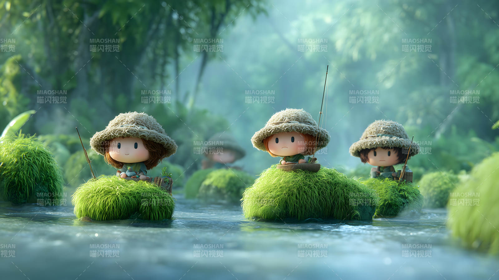森林中的小钓手们图片