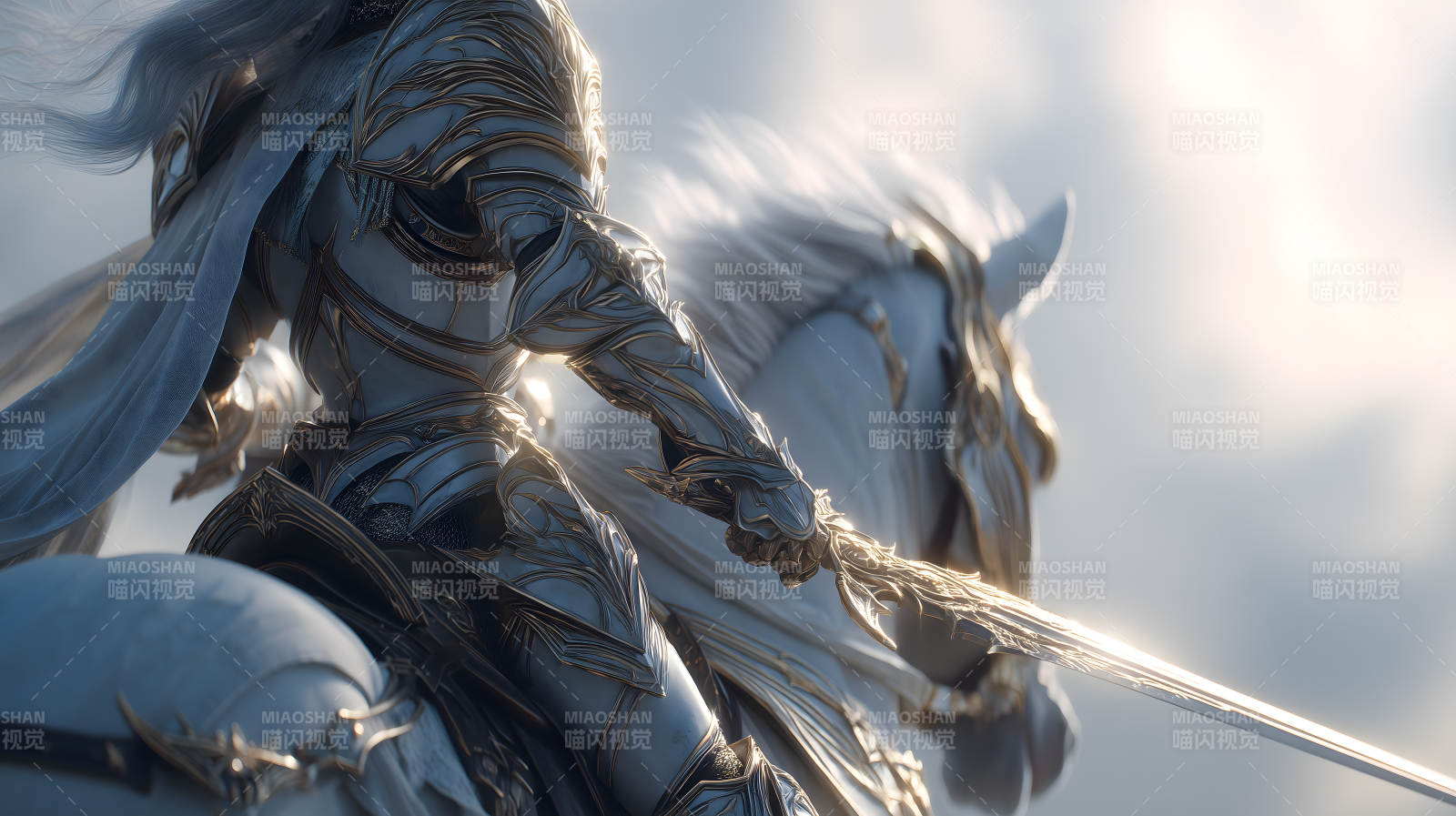 骑士与白马并肩作战图片