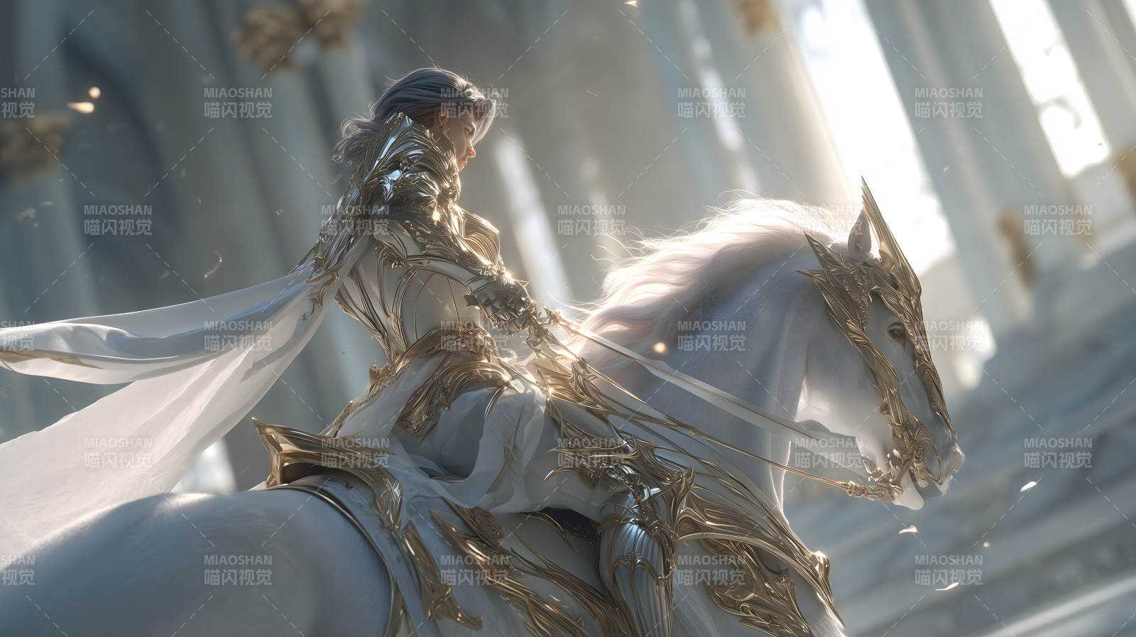白衣骑士与神骏图片