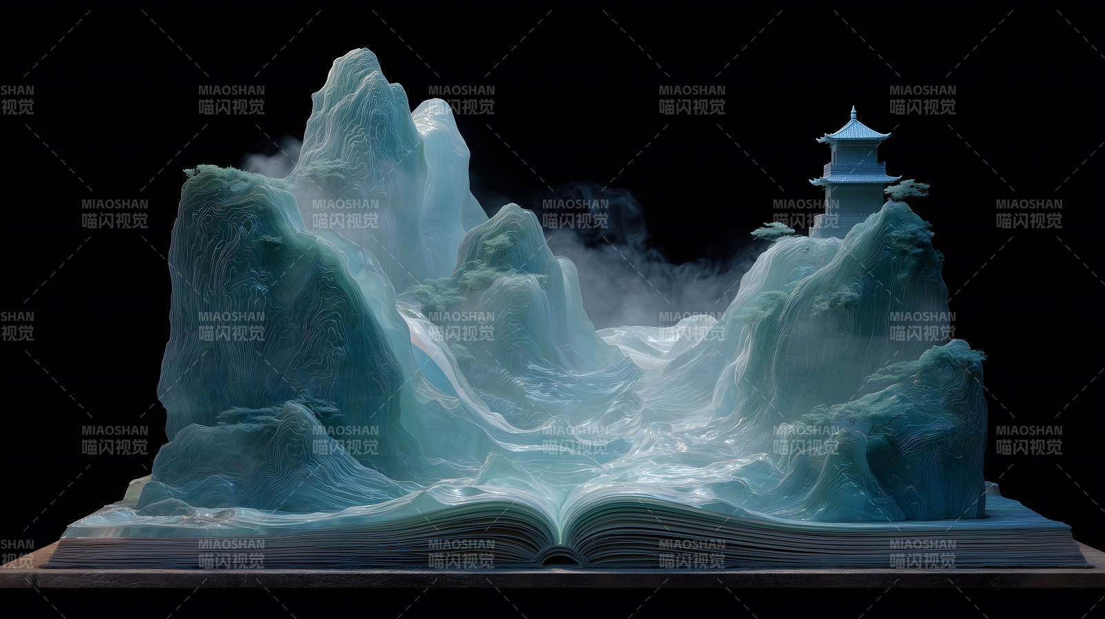 山水意境书卷图片