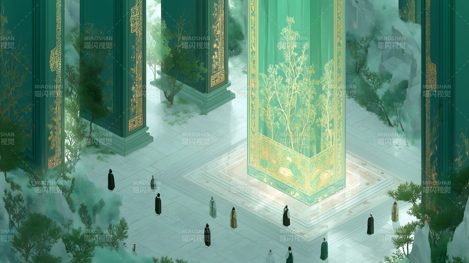 绿色神殿静谧庄严图片