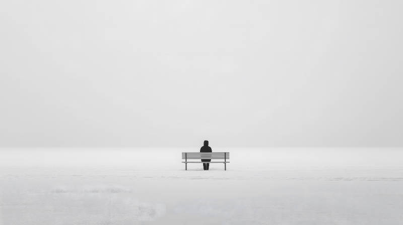 孤独的雪地长椅图片