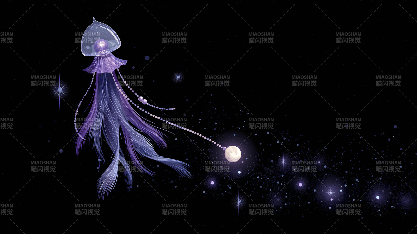梦幻水母与月亮图片