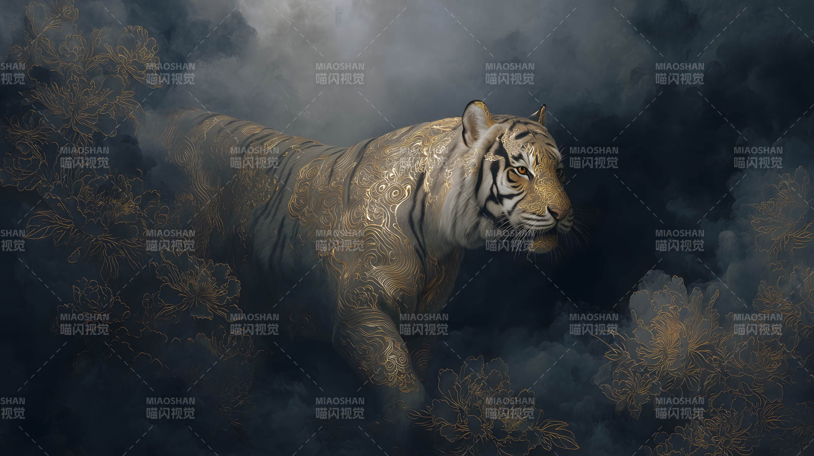 金饰白虎云雾间图片