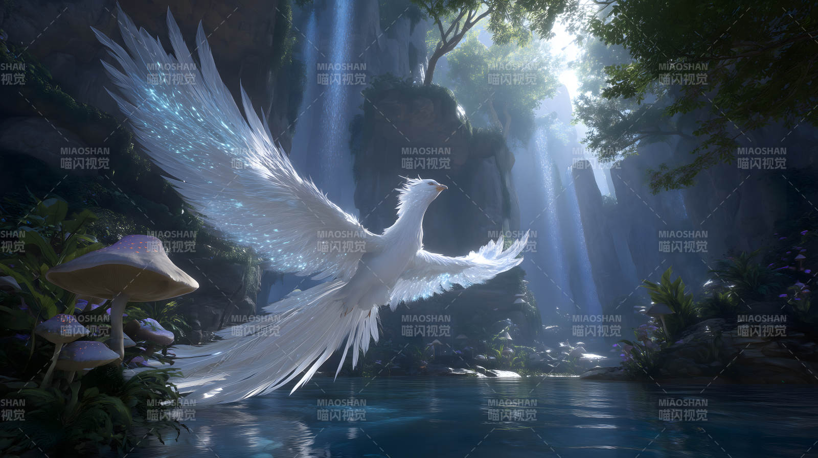 仙境白鸟飞翔场景图片