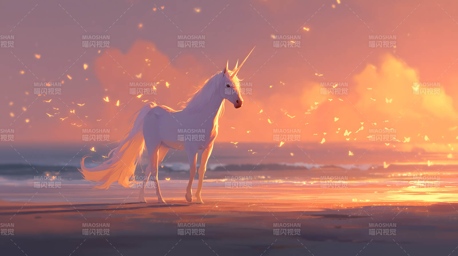 海滩独角兽唯美景色图片