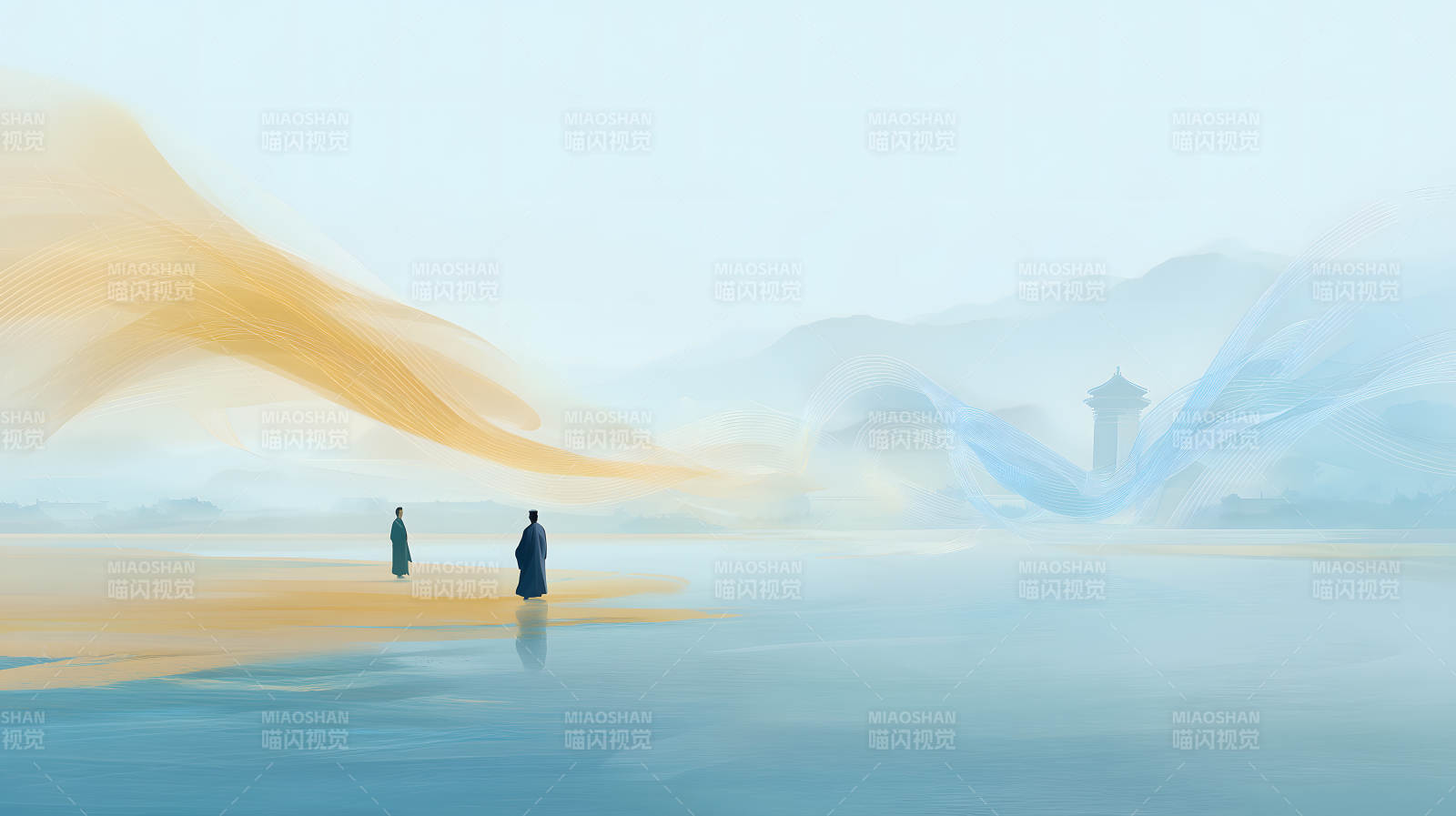 水岸静谧绘卷图片