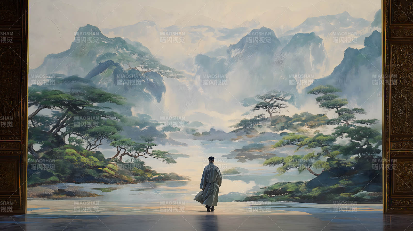 山水意境中的禅者背影图片