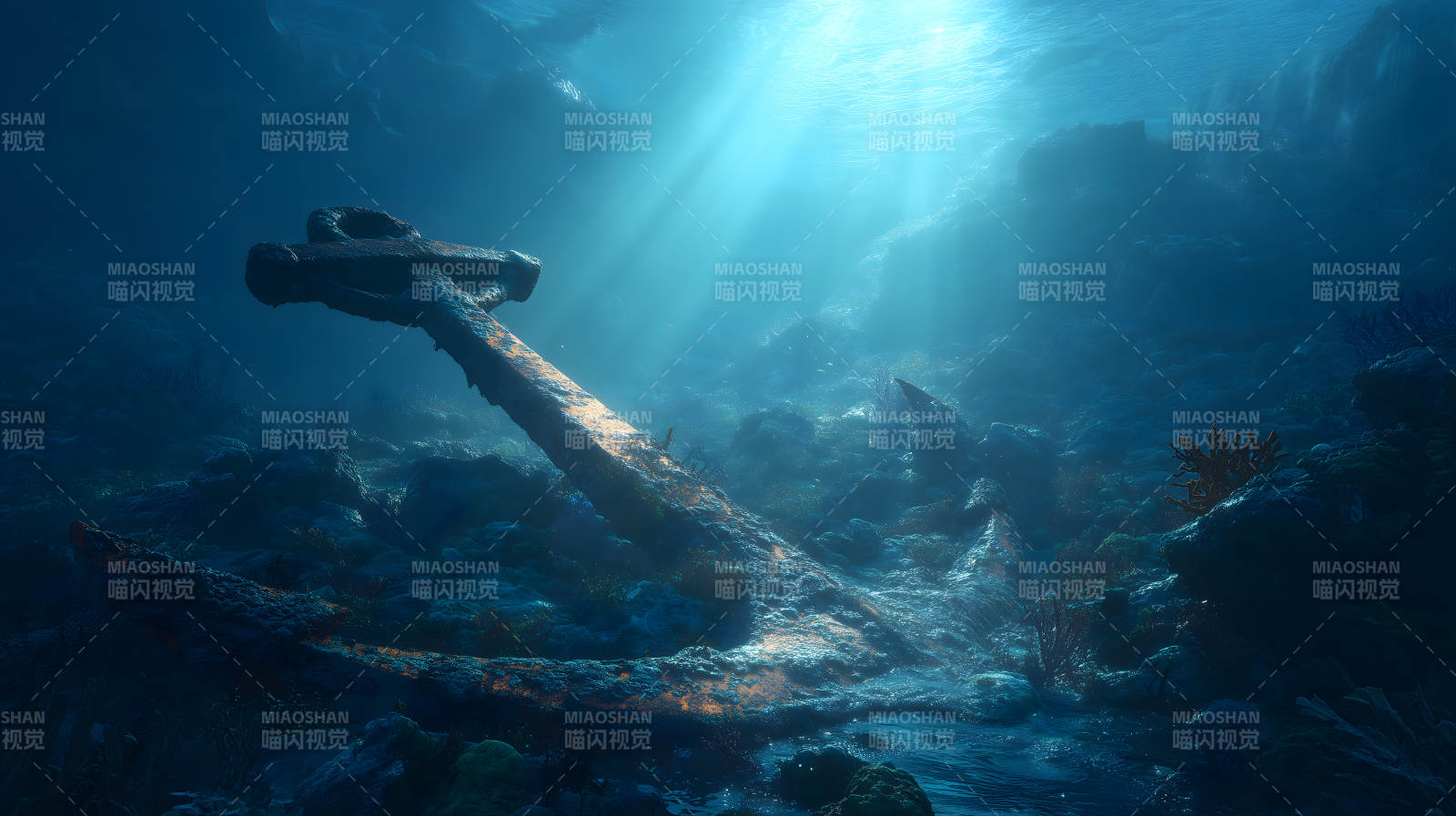 海底沉锚光线穿透图片
