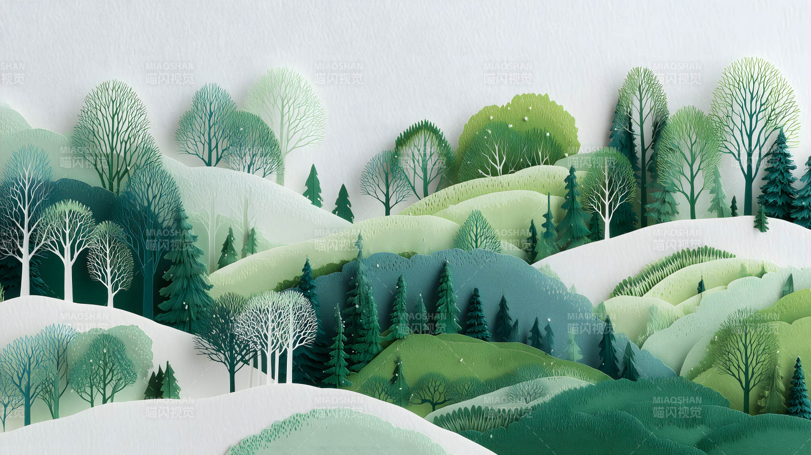 层叠绿意山丘风景画图片