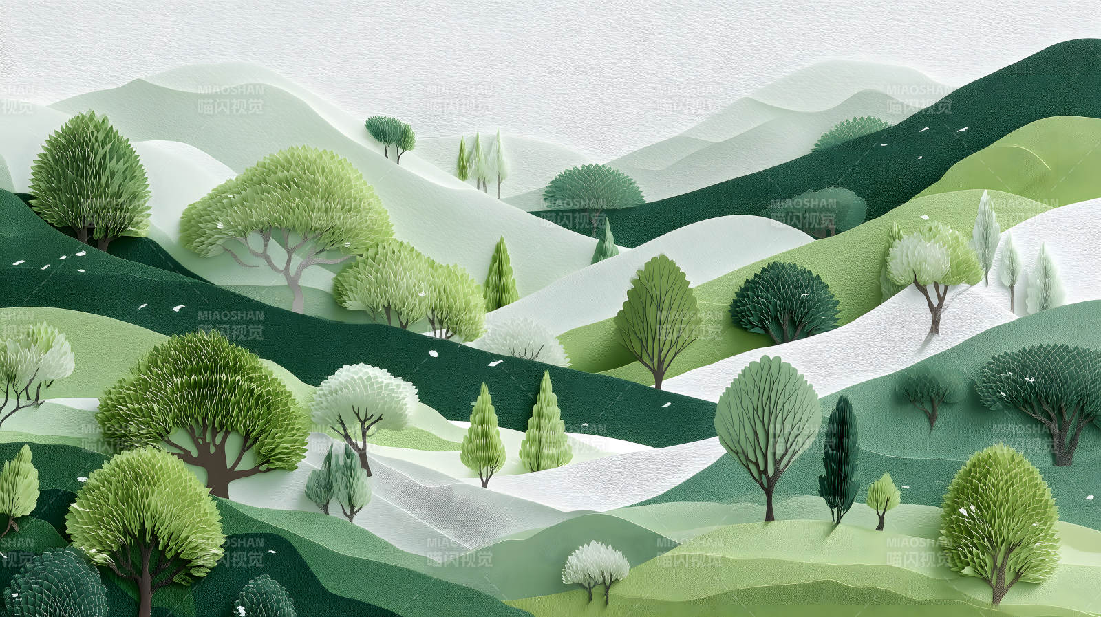 绿色山丘风景画图片