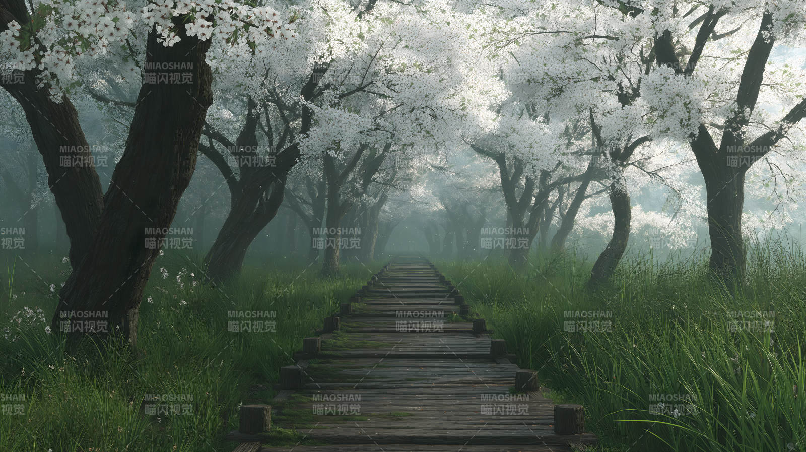 樱花木道诗意景象图片