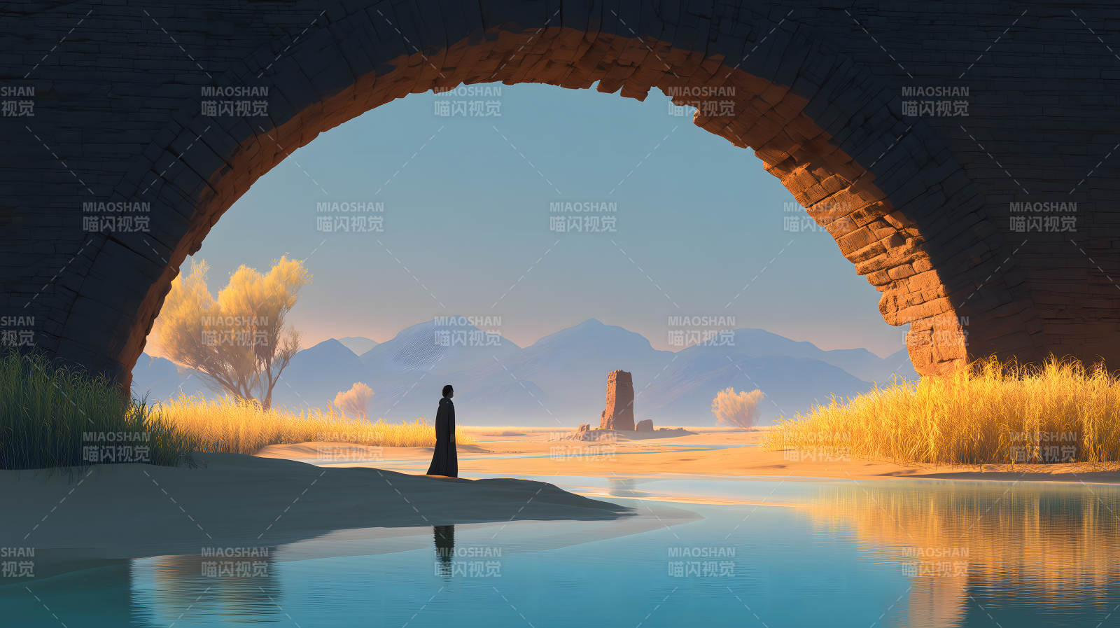 拱桥下的静谧风景图片