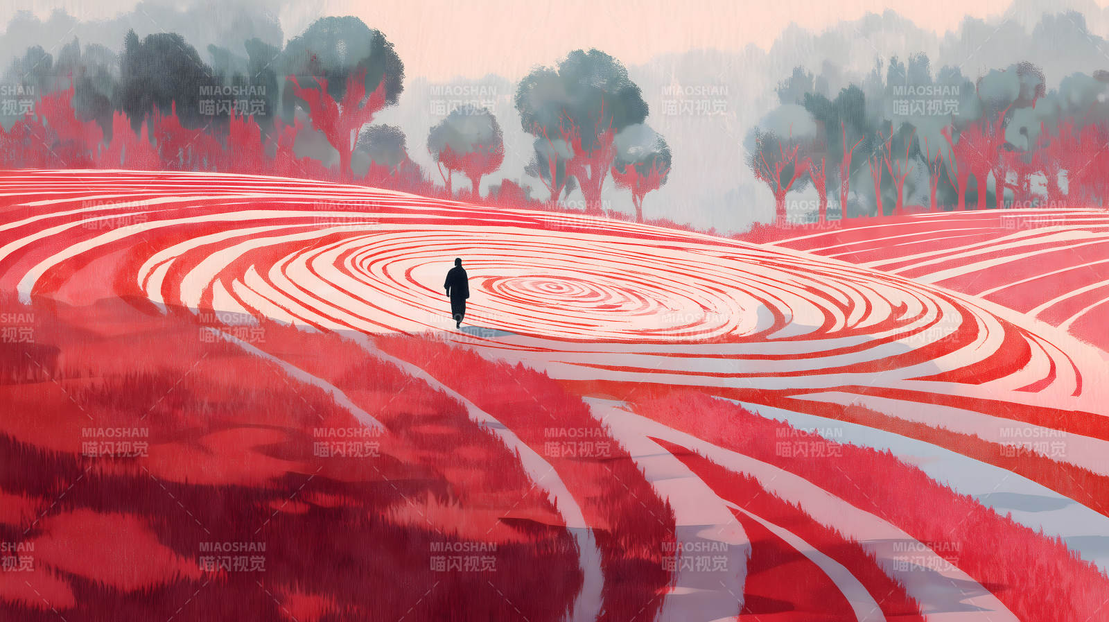 红色田野漫步图片