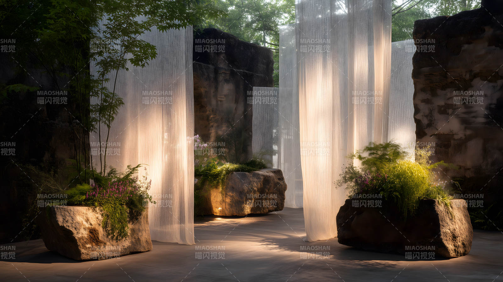 石块花园光影交错图片