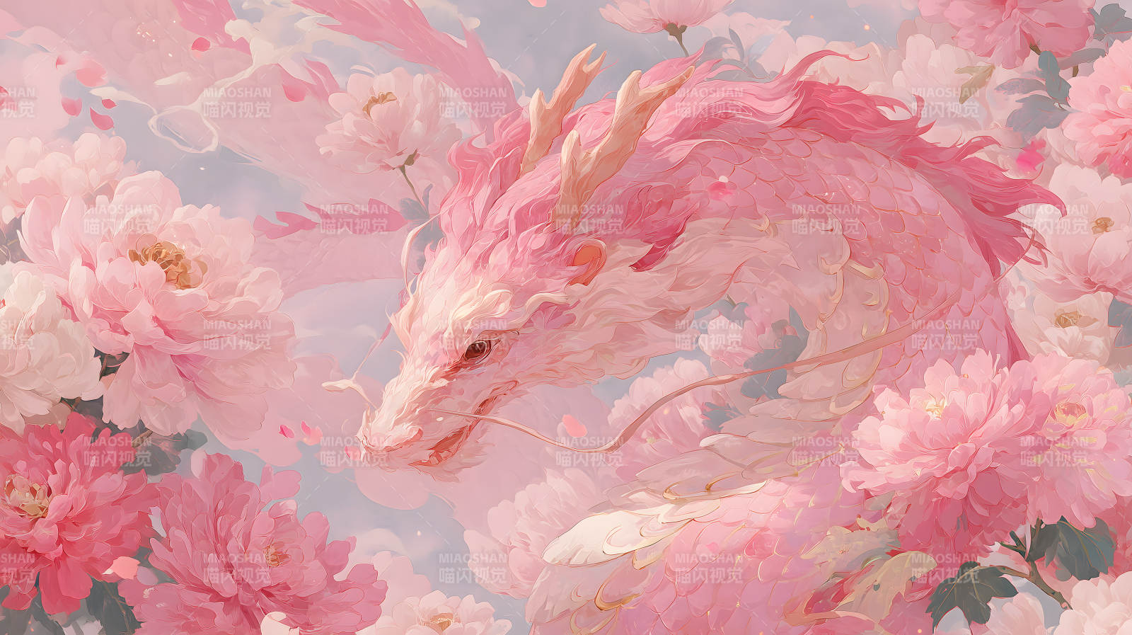 粉色巨龙与花海图片