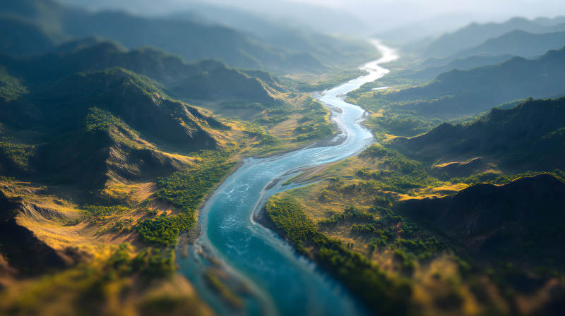 蜿蜒河流穿梭山谷之间图片