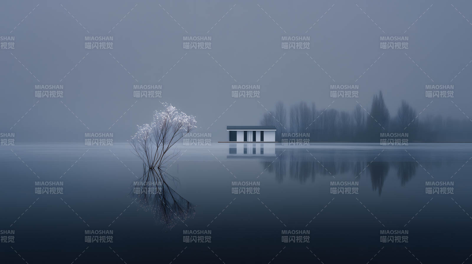 宁静湖畔的小屋图片