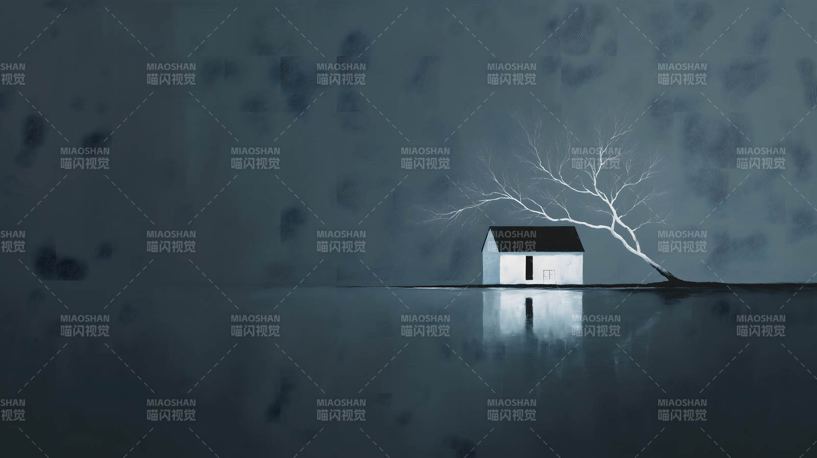 孤寂小屋倒影图片