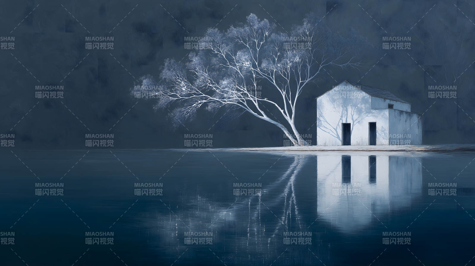 静谧湖畔孤屋图片