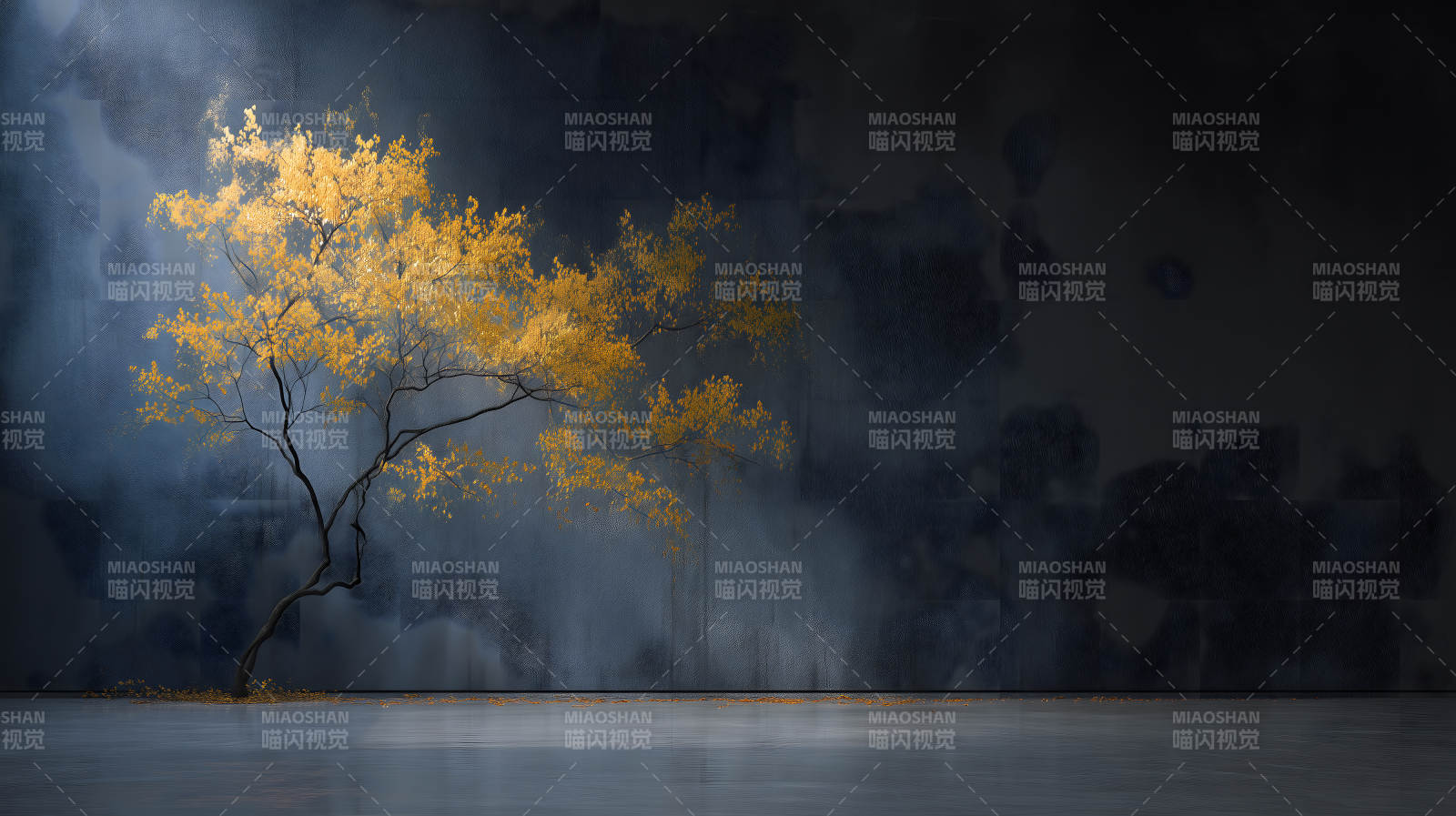 金黄树影深邃墙壁图片