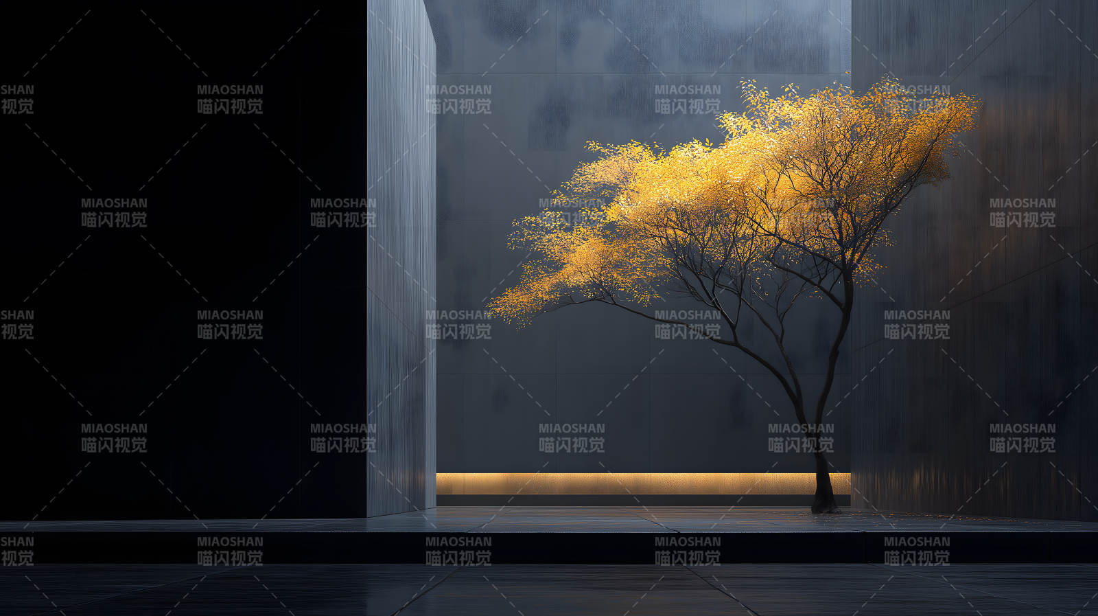 金色树影建筑空间图片