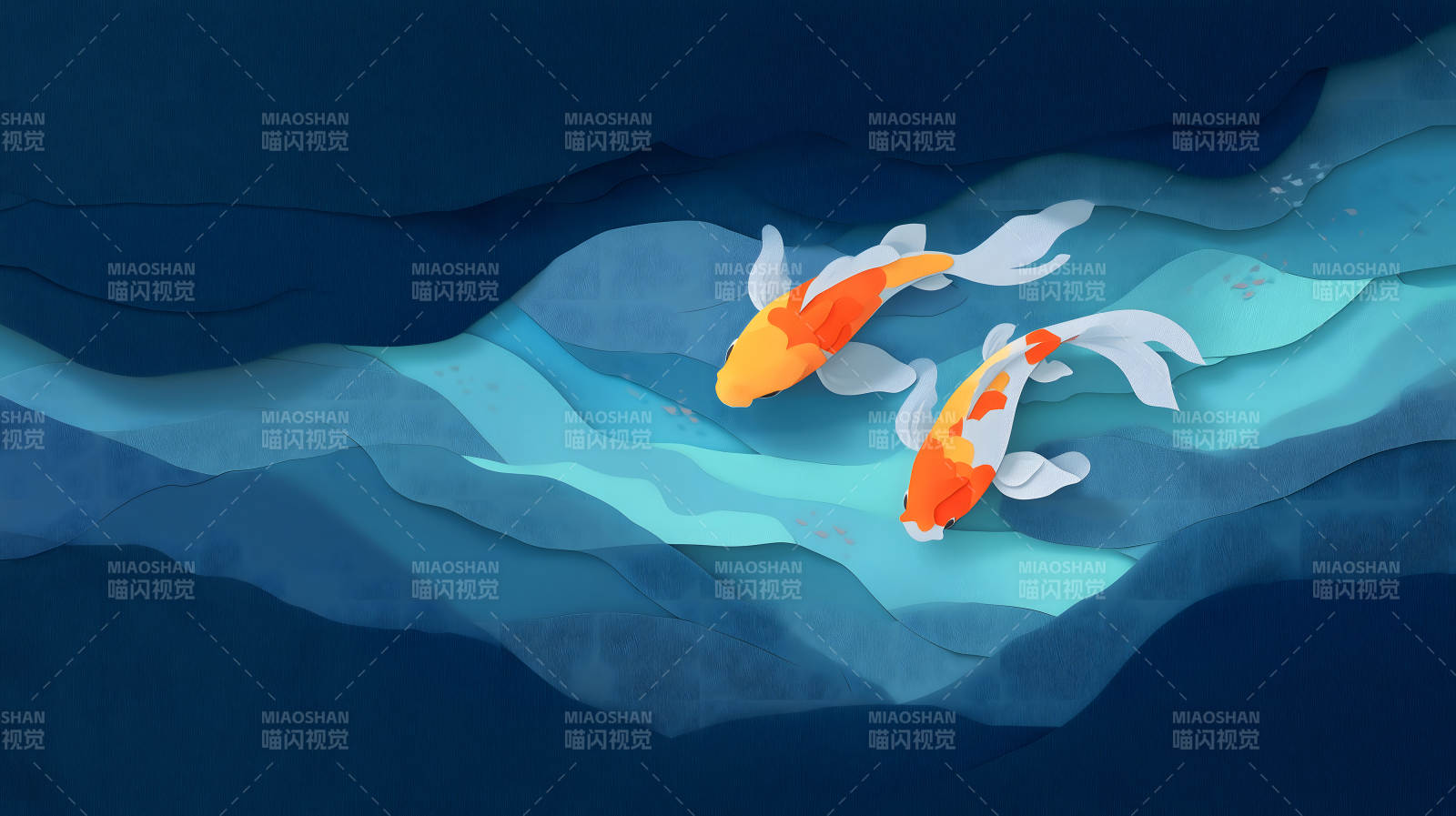 锦鲤游弋水波之间图片