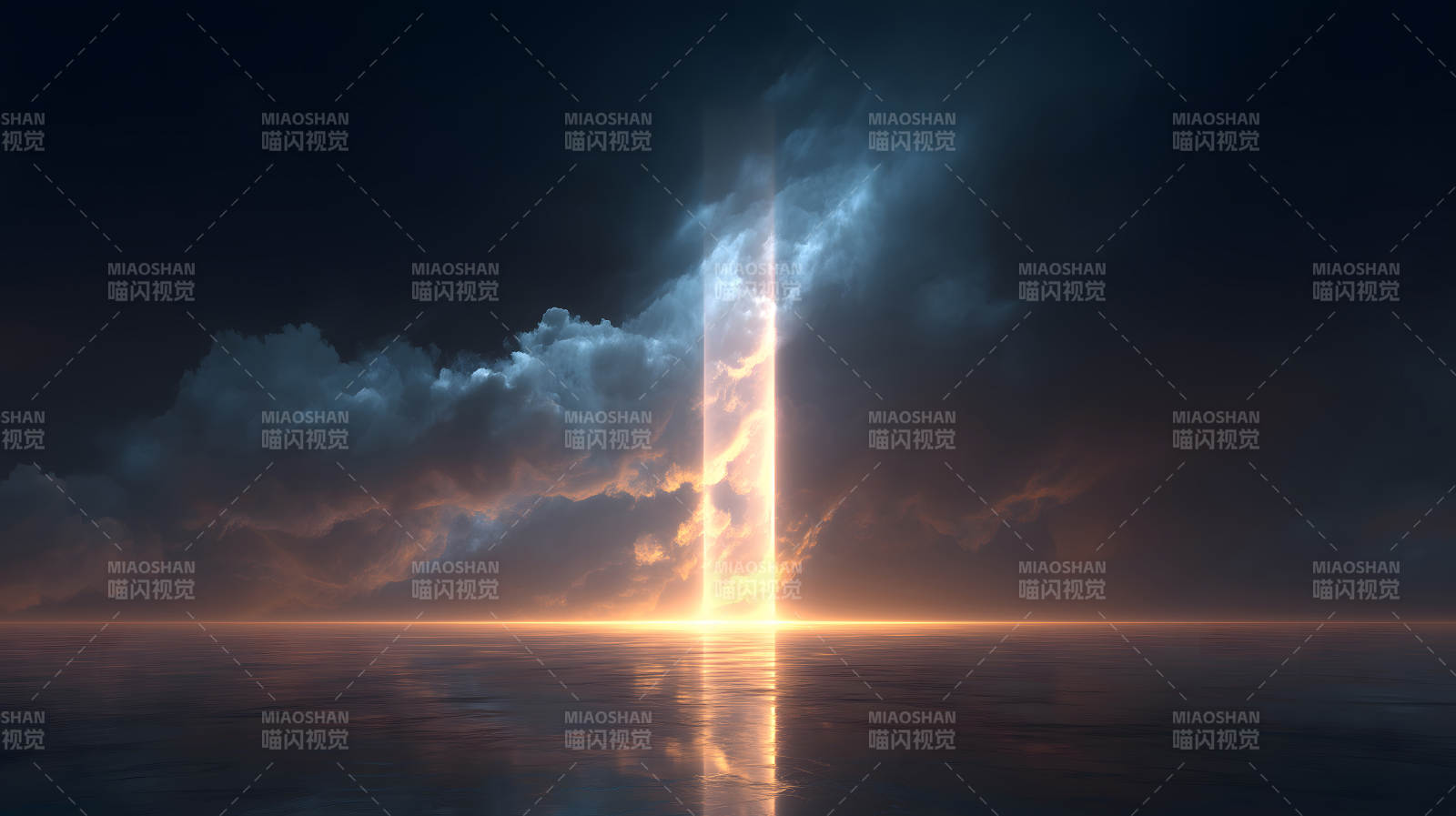 光柱照耀海面图片