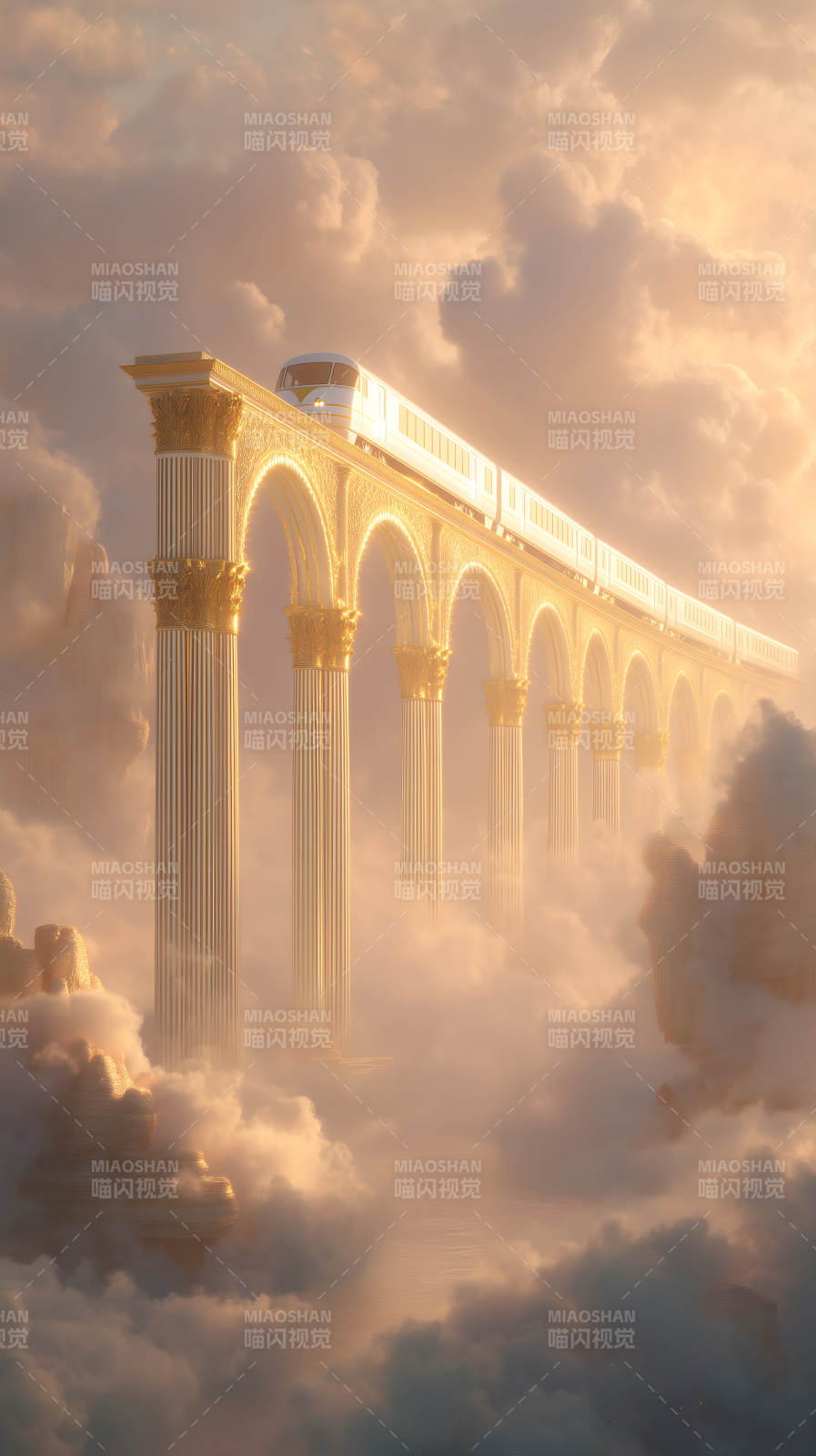 云中列车穿越金色拱门图片